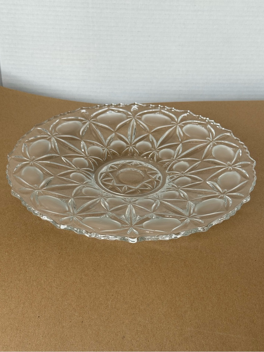 Vintage Clear Pressed Glass Torte Serving Platter - Decorative Star Pattern 12"